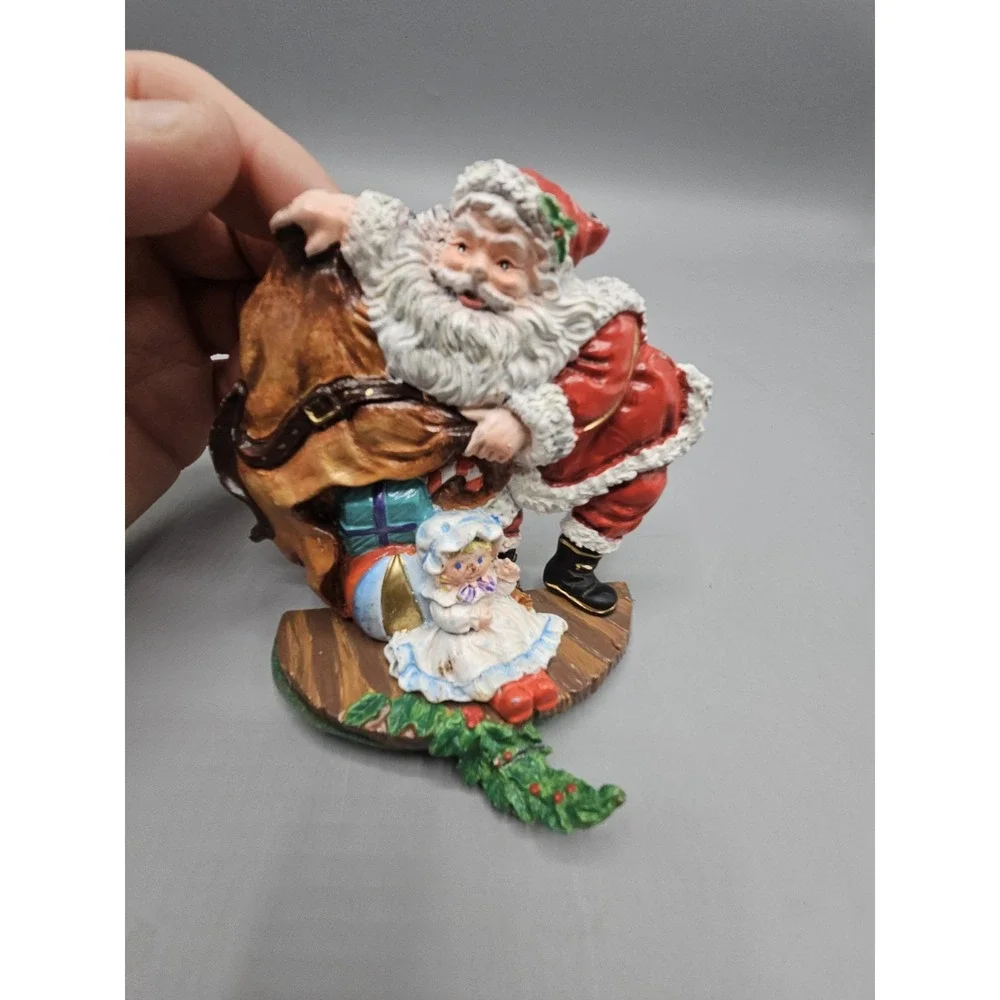 Vintage Santa Claus Cast Iron Stocking‎ Hanger Girl Bag Of Presents Holly